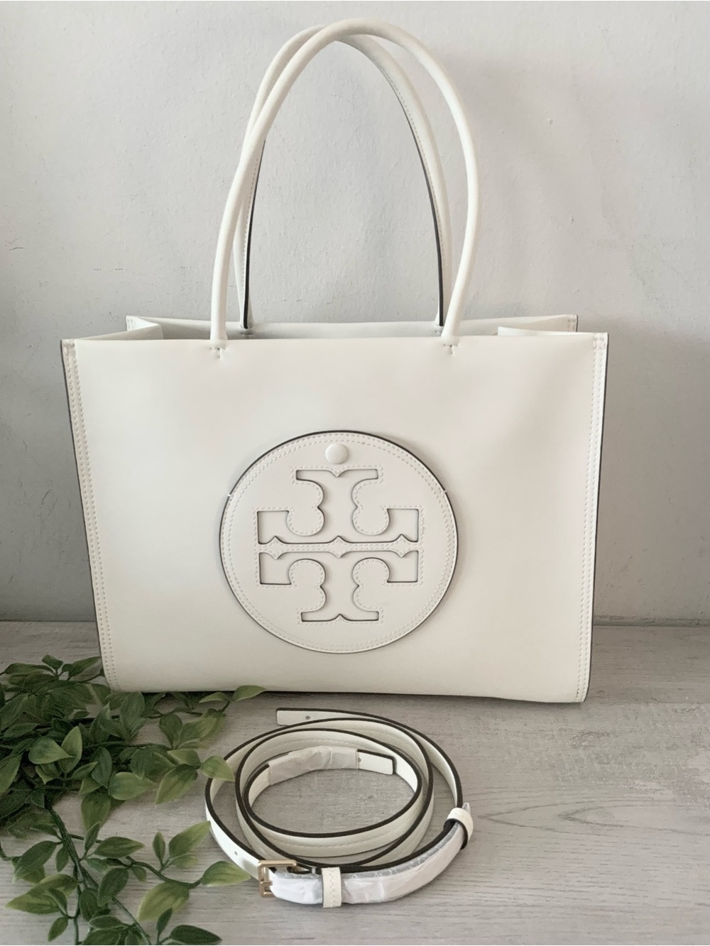 TORY BURCH ELLA BIO TOTE/CROSSBODY BAG WARM WHITE W/DUSTBAG